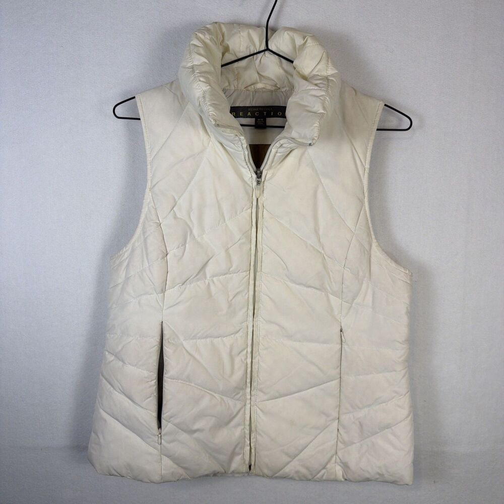 Kenneth Cole Reaction Womens Down Puffer Vest Jacket Full Zip Sz M Ivory White